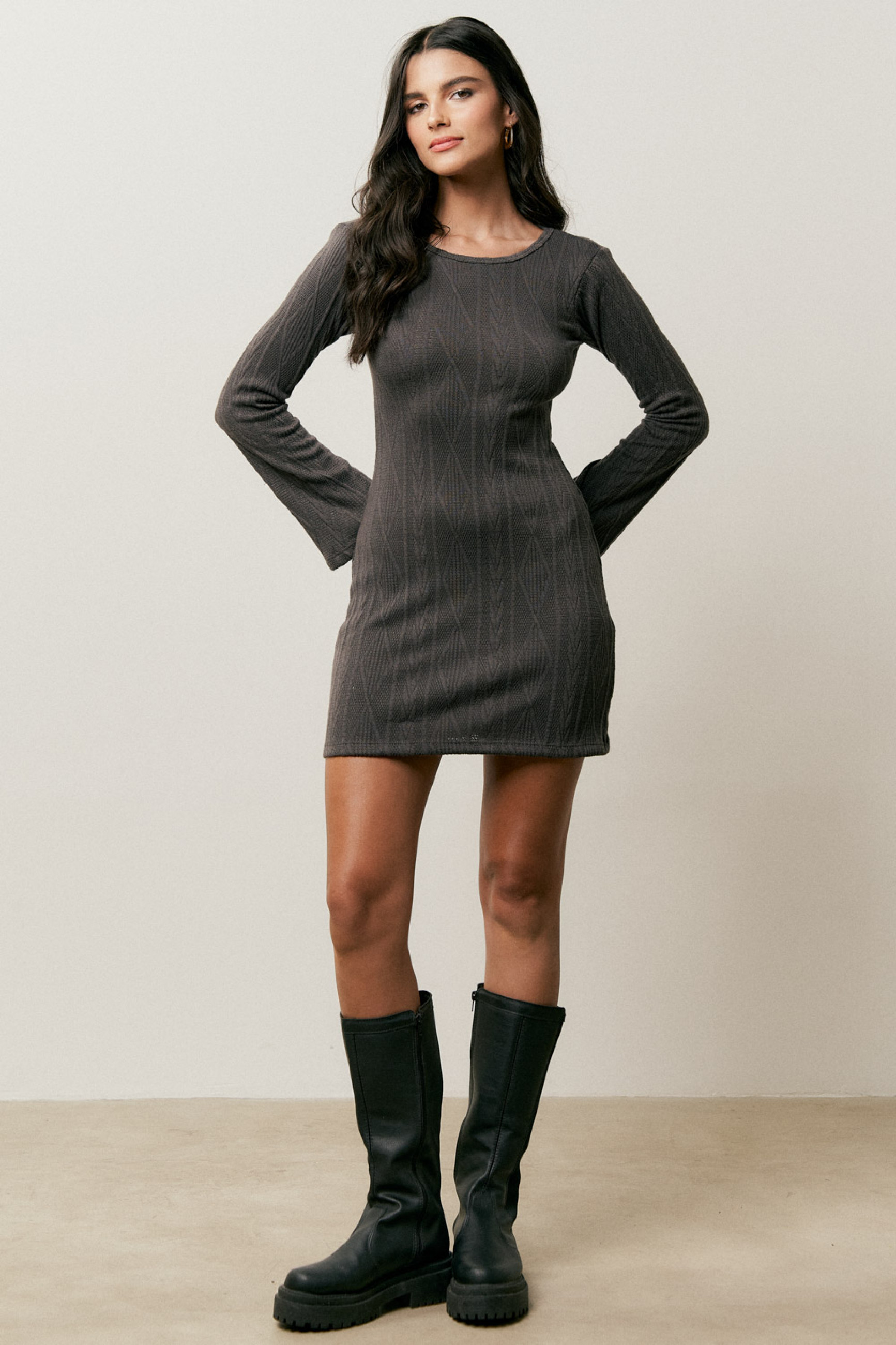 Vestido Costas Vazadas Tricot Chumbo