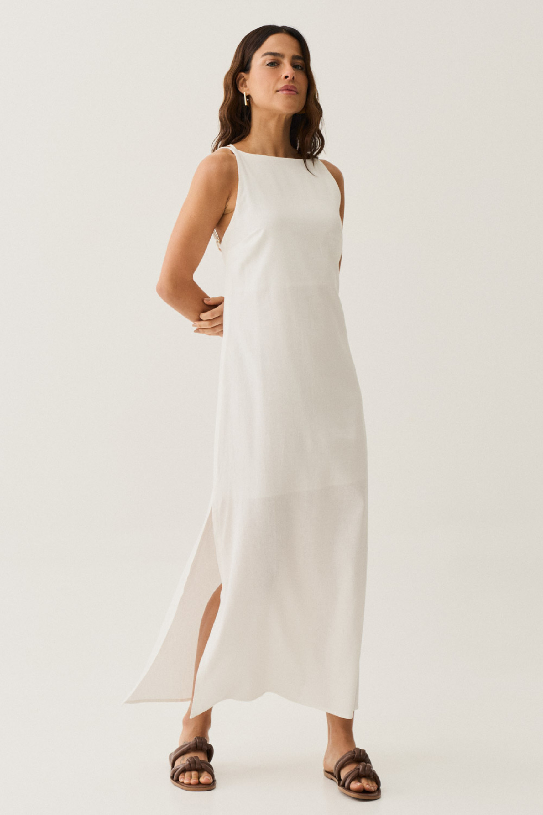 Vestido Midi com Costas Vazadas Off White