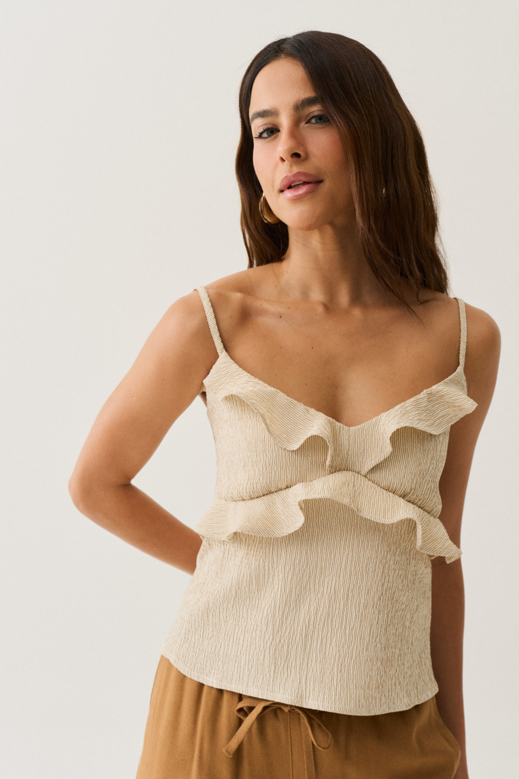 Regata Babado Listrado Isabella Bege