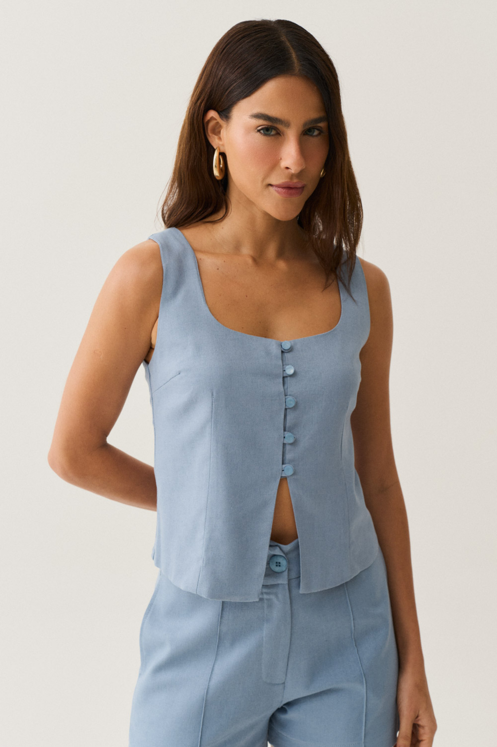 Regata com Botão Elisa Azul