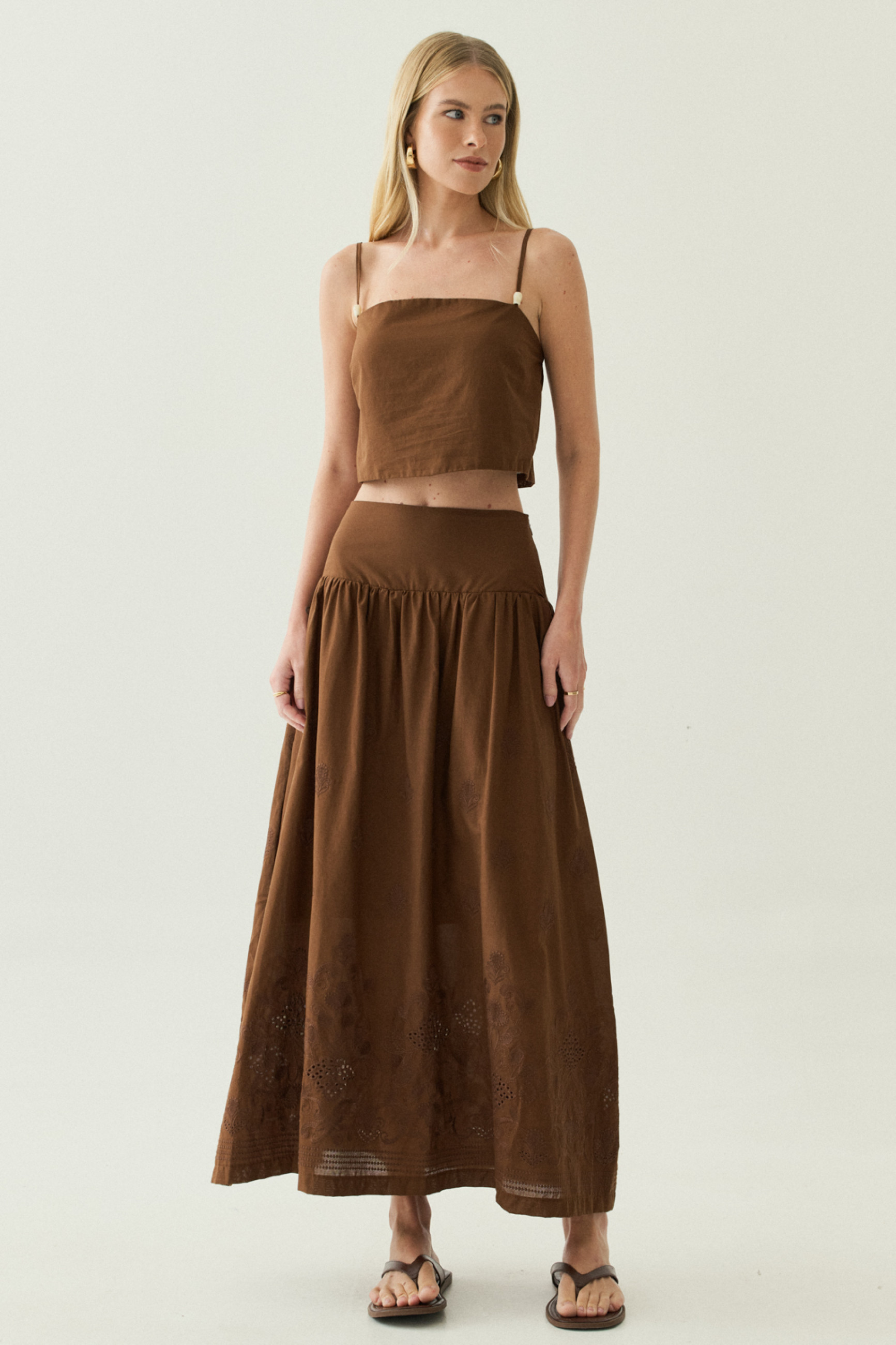 Saia Bordada Duda Marrom