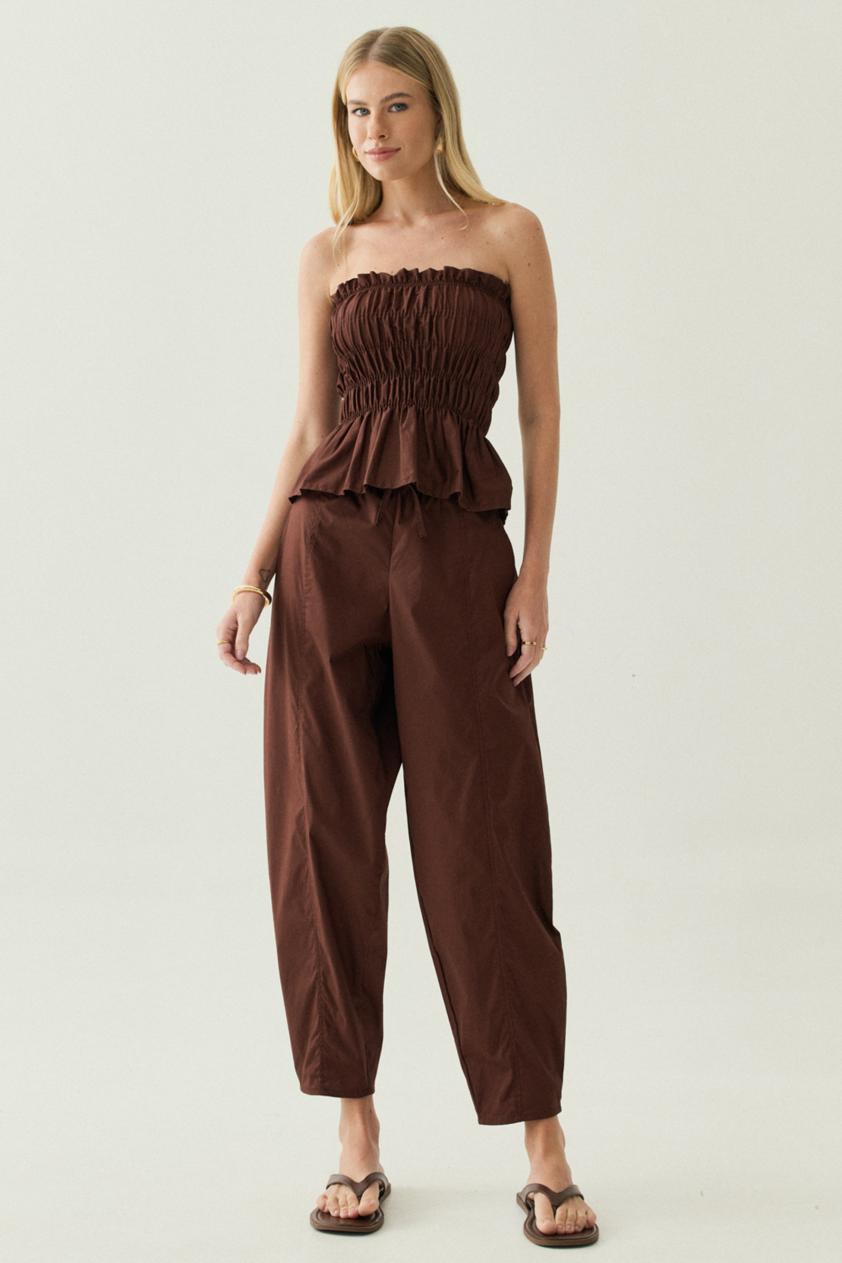 Calça Tricoline Cindy Marrom