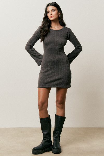 Vestido Costas Vazadas Tricot Chumbo