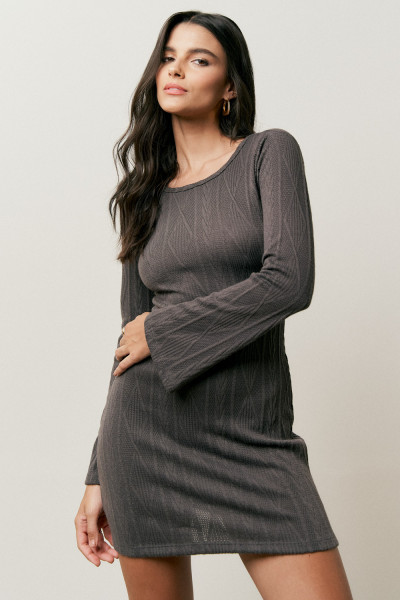 Vestido Costas Vazadas Tricot Chumbo