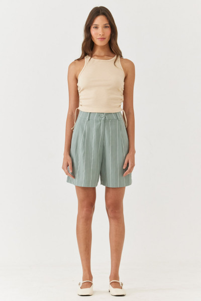 Shorts Listrado Alfaiataria Verde Deb