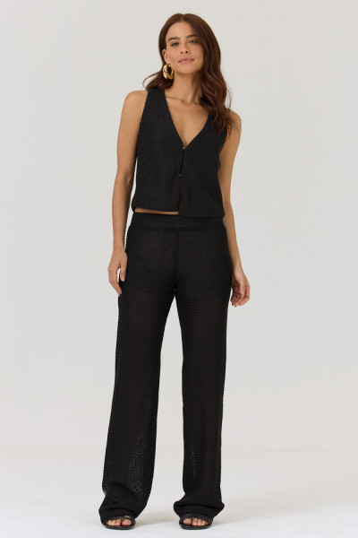 Calça Reta Crochê Preto