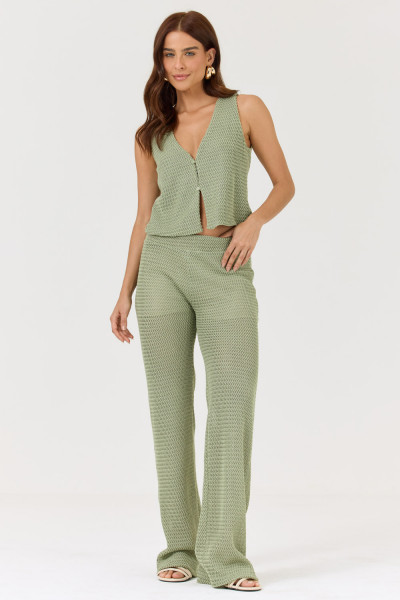 Calça Reta Crochê Verde Avocado