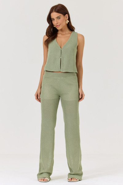 Calça Reta Crochê Verde Avocado