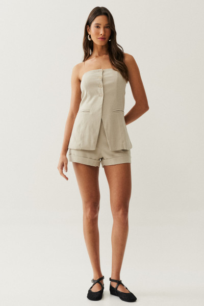 Top com Botão Ivy Bege