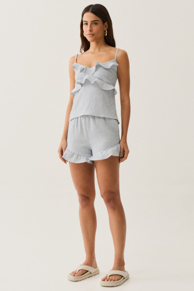 Shorts Listrado Babado Azul