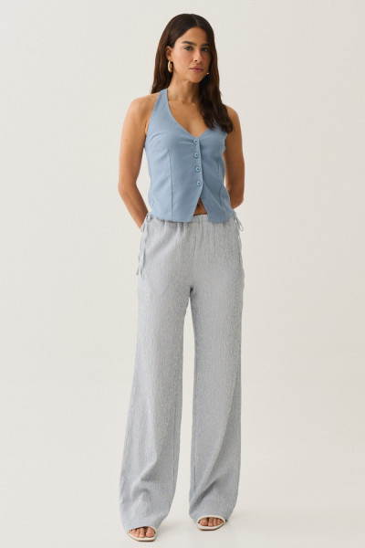 Calça Kiara Listrada Amarração Lateral Azul