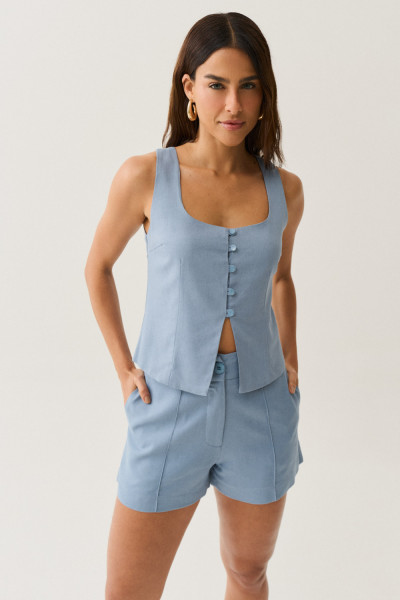 Shorts Botão Linho Celine Azul