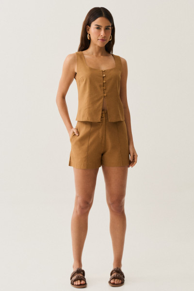Shorts Botão Linho Celine Cinnamon