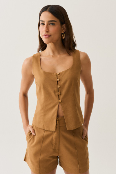 Shorts Botão Linho Celine Cinnamon