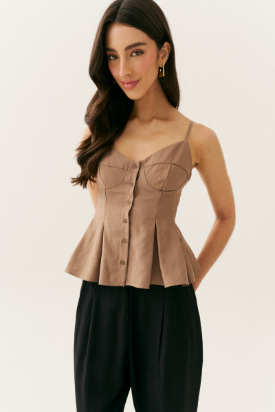 Regata Plissada Julia Café com Leite