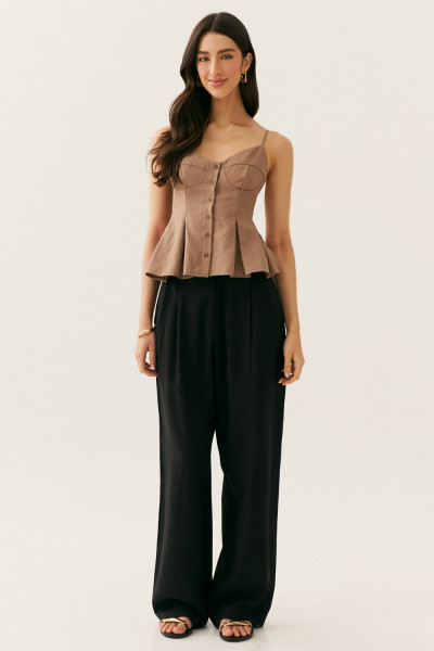 Regata Plissada Julia Café com Leite