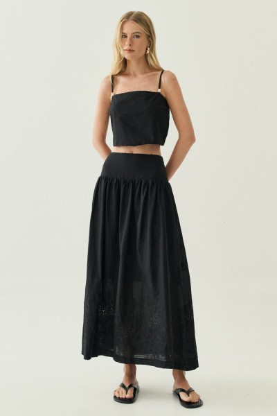 Saia Bordada Duda Preto