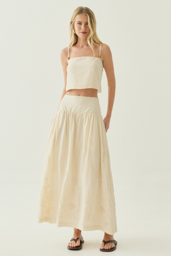 Saia Bordada Duda Natural