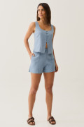 Shorts Botão Linho Celine Azul