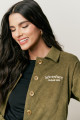Jaqueta Veludo Cropped Bordado Verde Militar