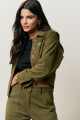 Jaqueta Veludo Cropped Bordado Verde Militar