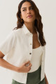 Camisa Cropped com Botão Off White