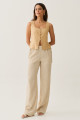 Calça Kiara Listrada Amarração Lateral Bege