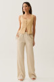Calça Kiara Listrada Amarração Lateral Bege