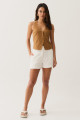 Shorts Botão Linho Celine Off White